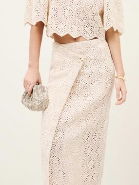 ba&sh Cream Crochet Midi Wrap Skirt